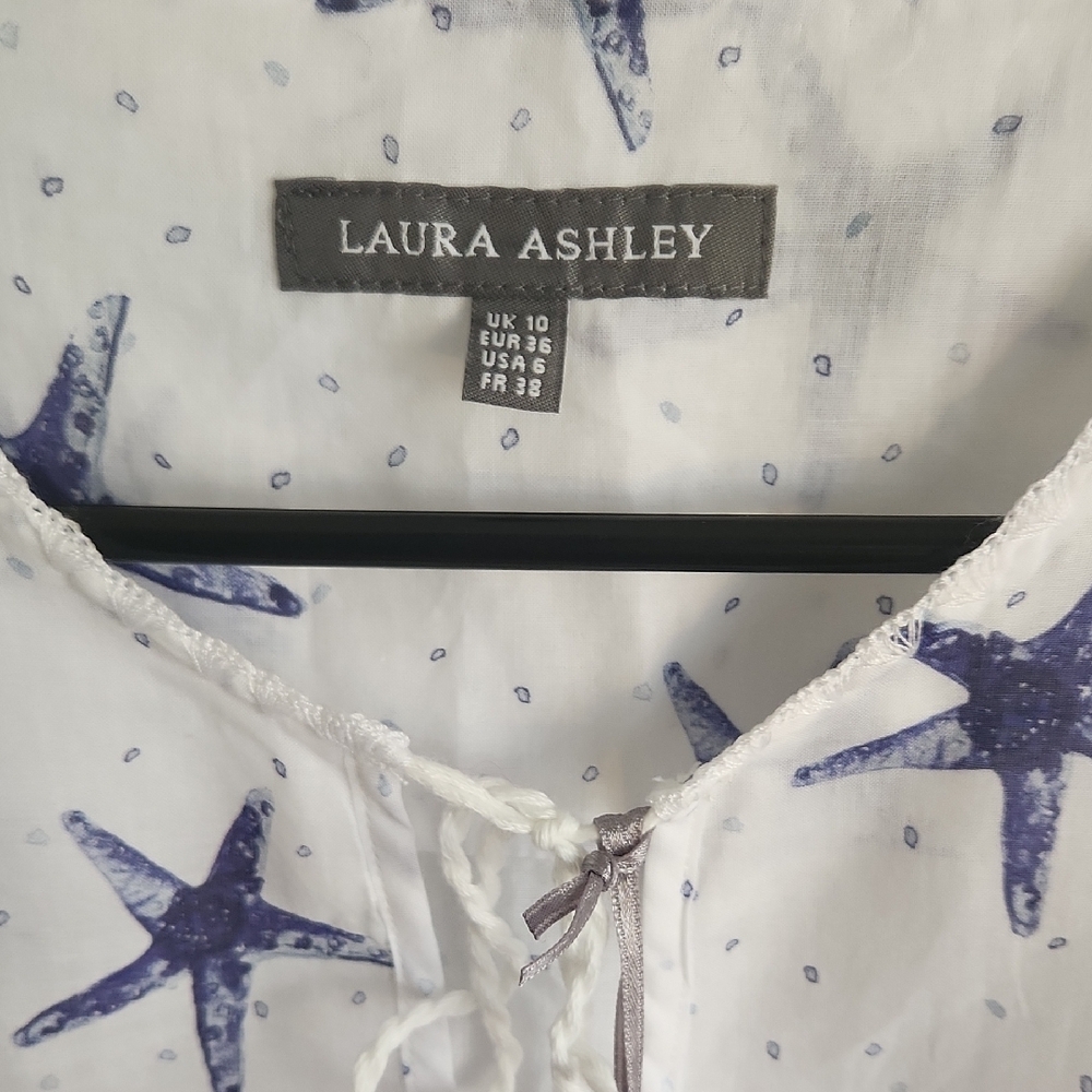 Laura Ashley White Blouse with Blue Star Fish - Picture 2 of 6